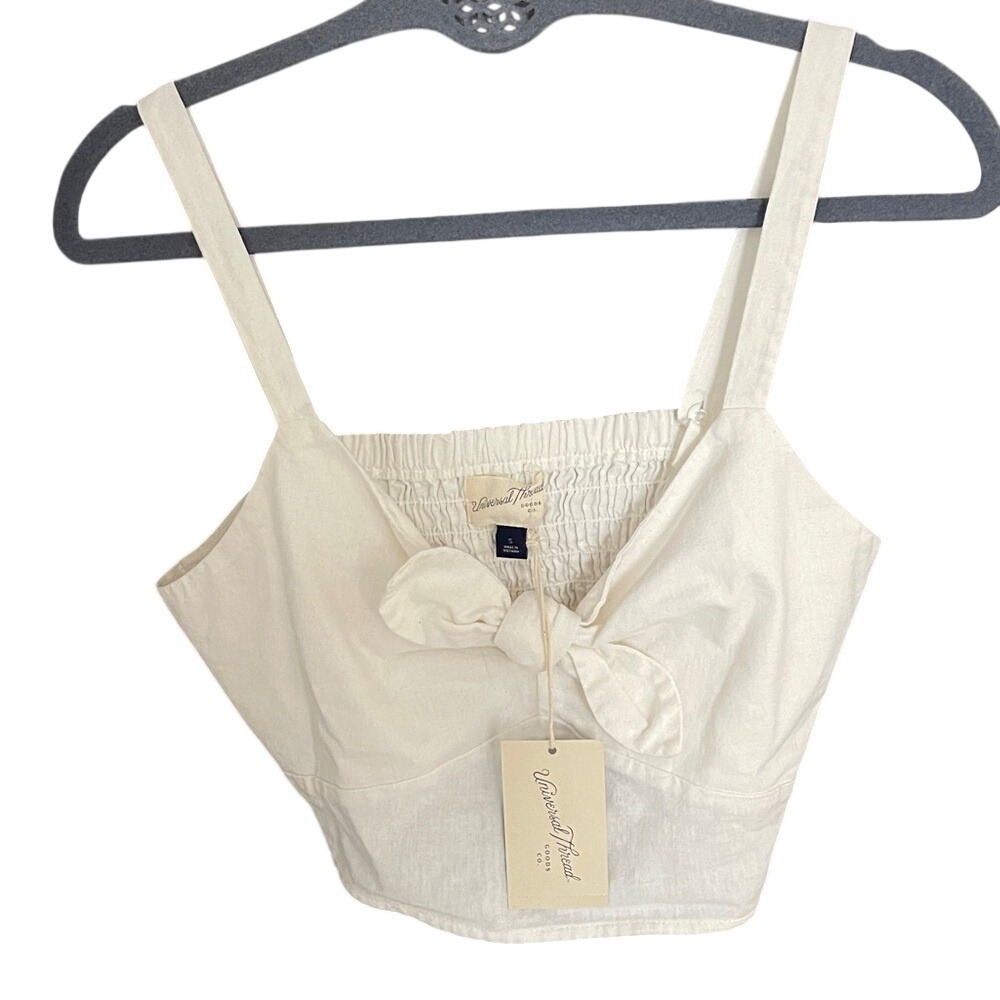 Universal Thread True White Linen Blend Bow Crop Top Small NWT